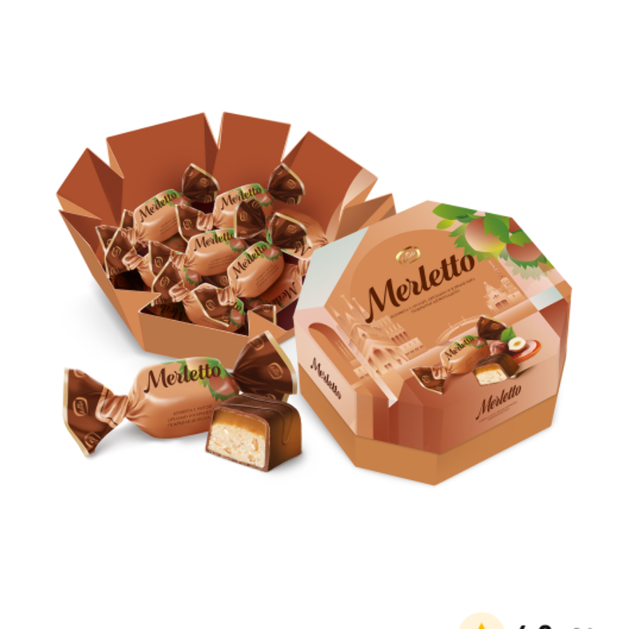 Конфеты Merletto нуга орехи карамель 150гр.